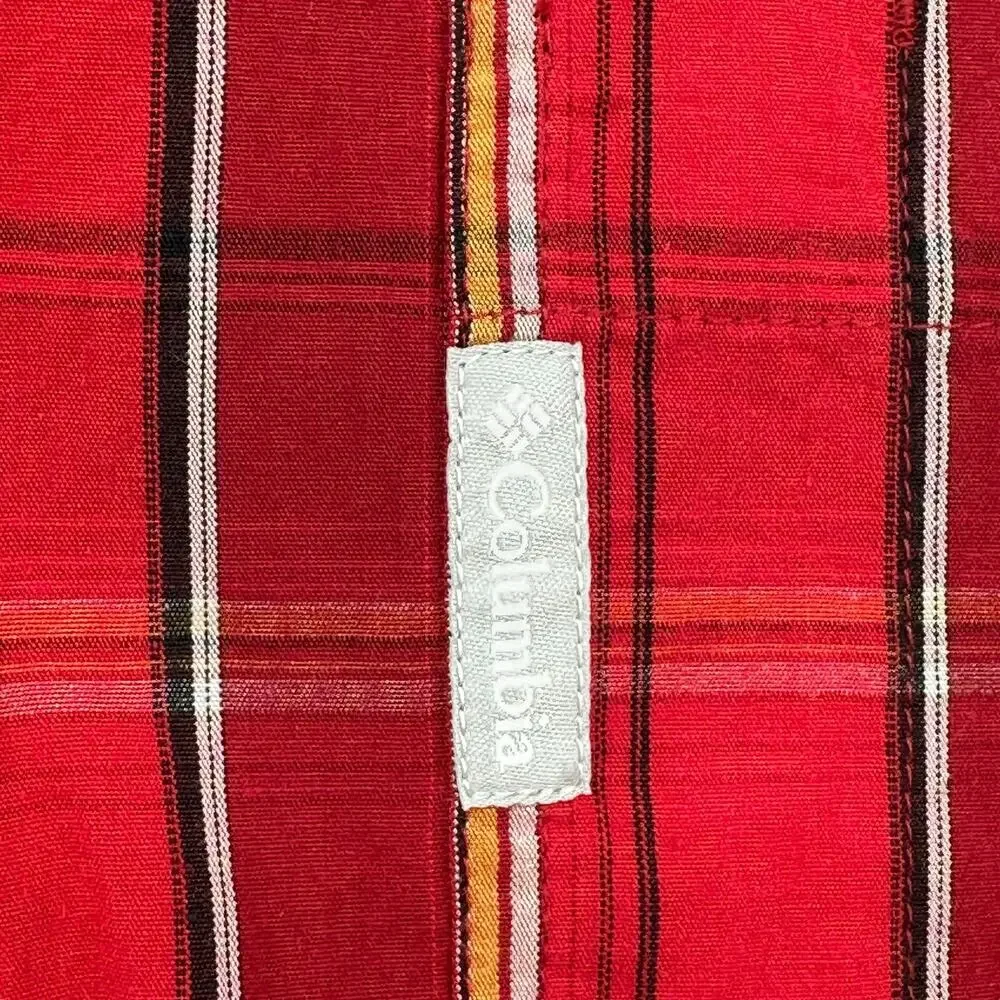 Columbia Shirt Men XL Red Plaid Long Sleeves 100% Cotton Button Up Casual Travel